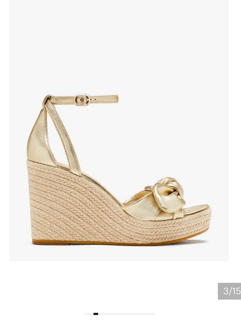 Kate Spade Tianna LEATHER Bow Strap Espadrille Wedge Platform Sandal 9.5 B GOLD